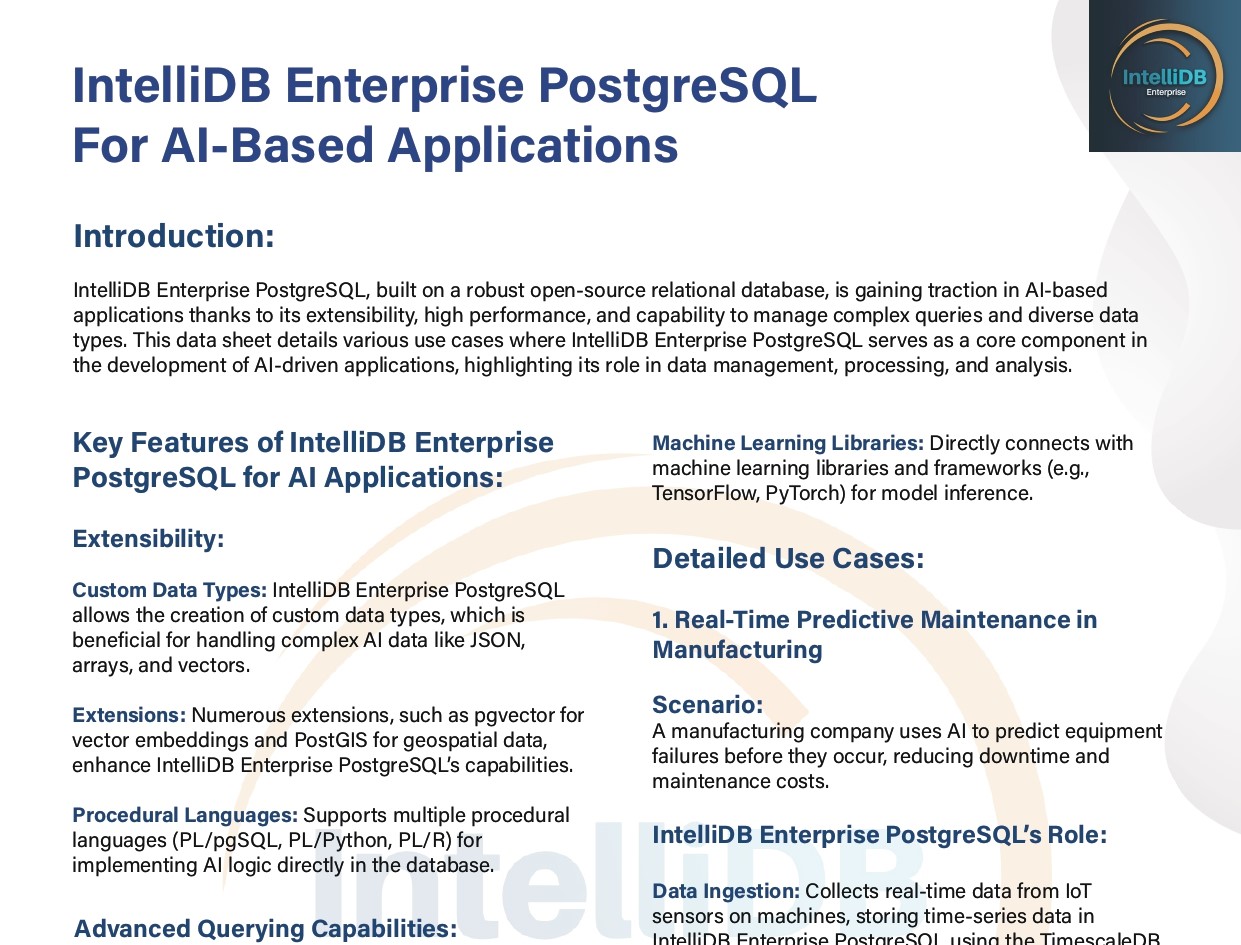 IntelliDB Enterprise PostgreSQL AI Platform – intelligent, secure, and high-performance database solution for modern enterprises