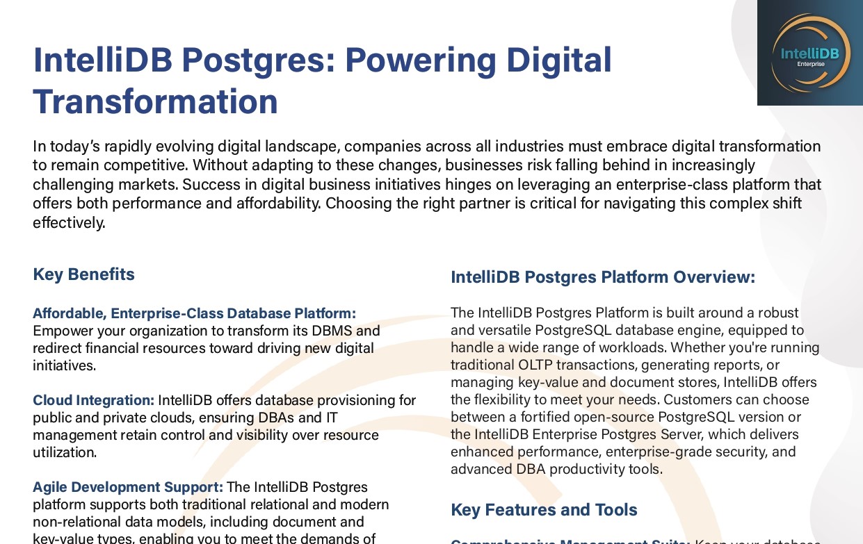 IntelliDB Postgres: Powering Digital Transformation with AI-enabled PostgreSQL for modern data-driven enterprises